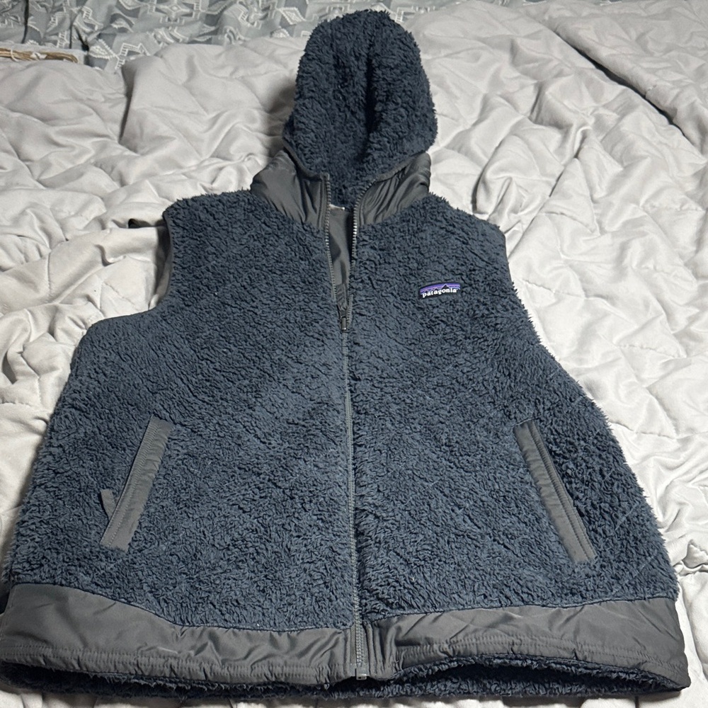 Patagonia Charcoal Blue Fleece Hooded Vest